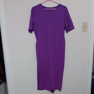 Purple Short-Sleeve Midi Dress